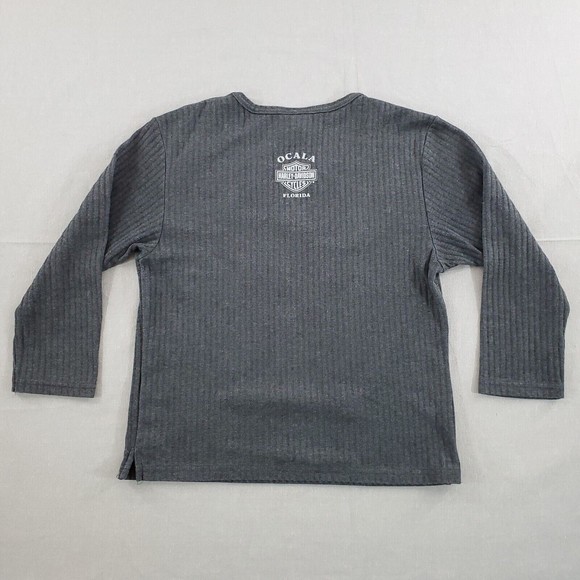 VTG Harley Davidson Women Small Gray Thermal Long Sleeve Biker TShirt Ocala FL - Picture 2 of 9